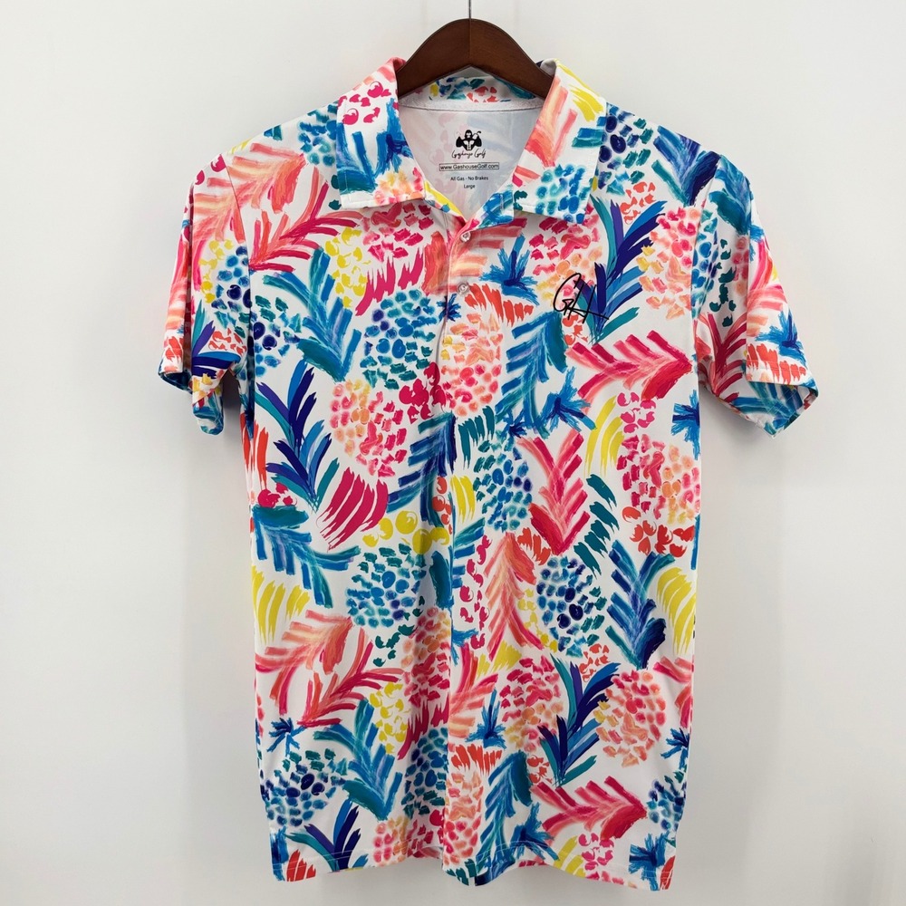 Gashouse Golf Mens Large Polo Shirt Tropical Abstract‎ Performance All Gas